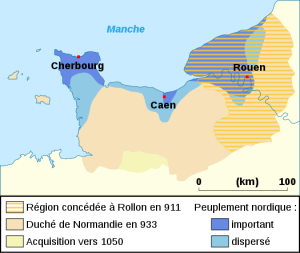 Carte du duché de Normandie de 911 à 1050